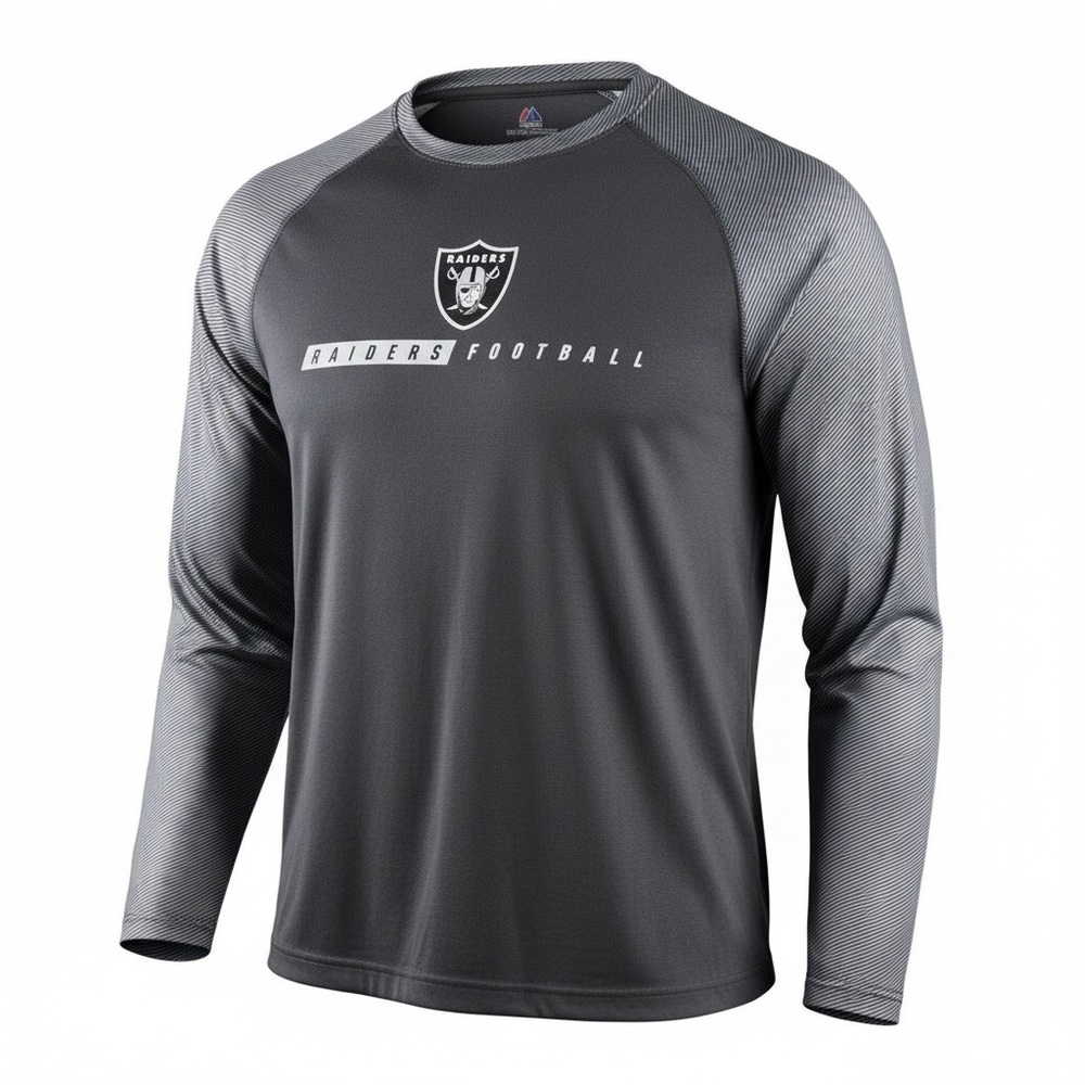 NFL Raiders Men’s M Majestic Black Gray‎ Long Sleeve Cool Base Shirt